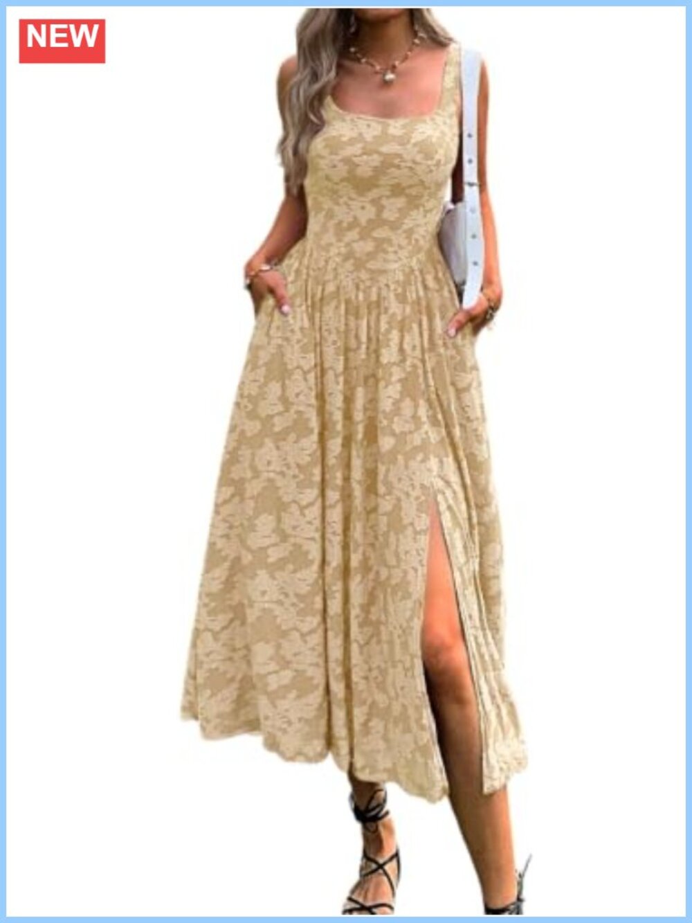 Women's Floral Boho Flowy Slit Maxi Dress with Pockets